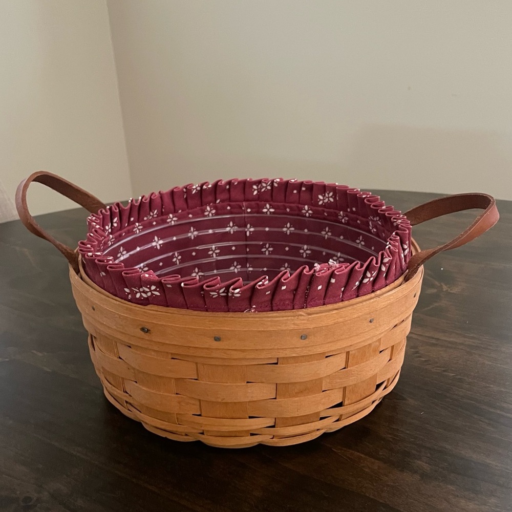 Longaberger Round Basket With Leather Handles 1996